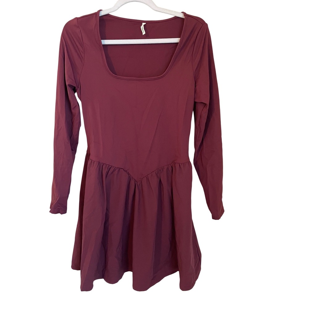 Halara Size‎ M Breezeful L/S Square Neck Basque Waist Mini Dress Amaranth